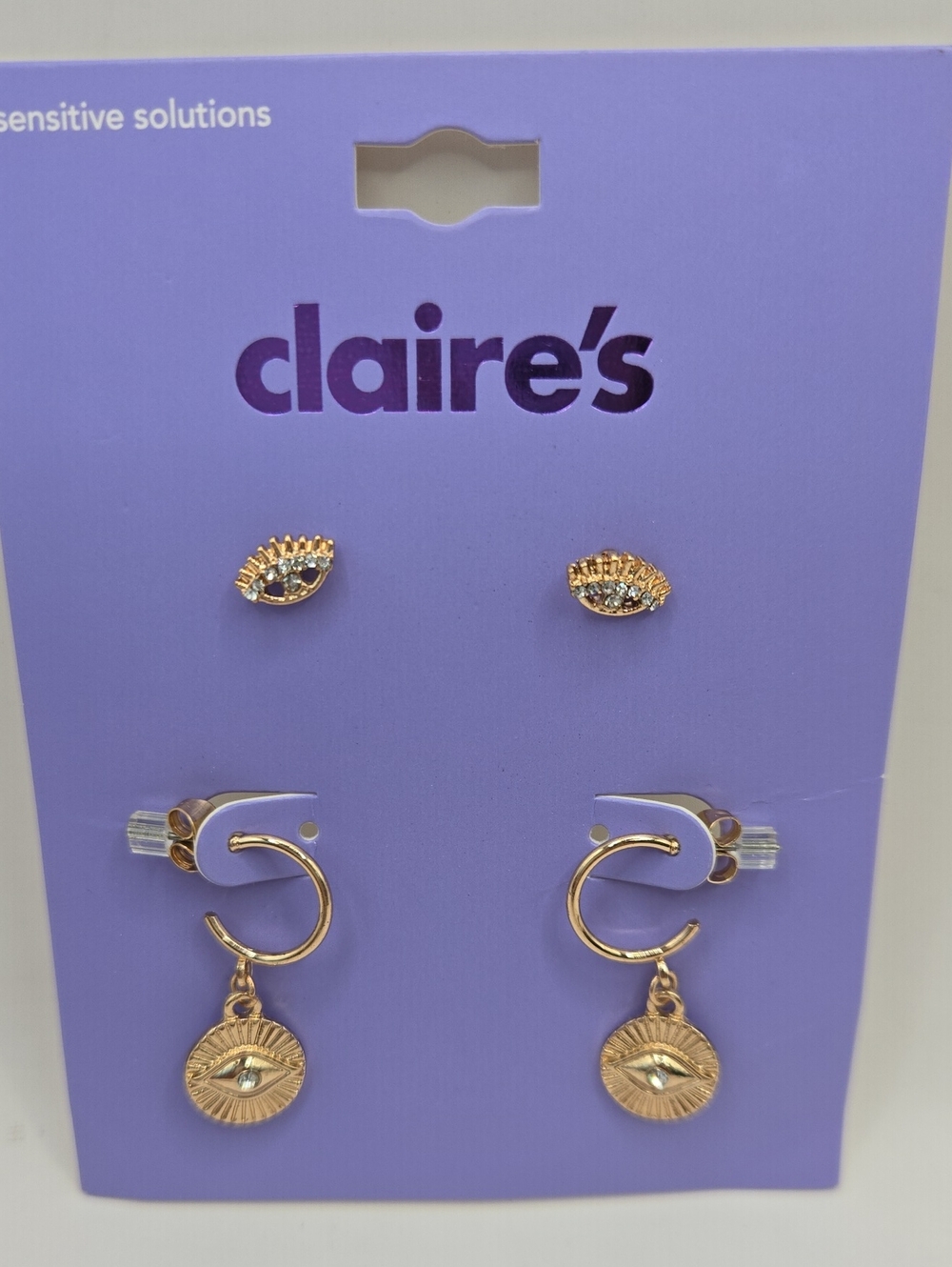 NEW Claire's Gold Eye Stud and Hoop Drop Earring Set - Gold